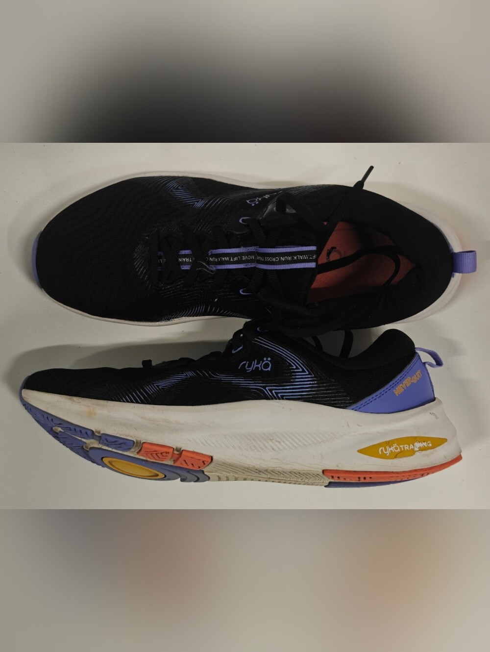 Ryka Never Quit Training Sneakers Black Purple RE-ZORB Lite Women’s Size 10M Ath